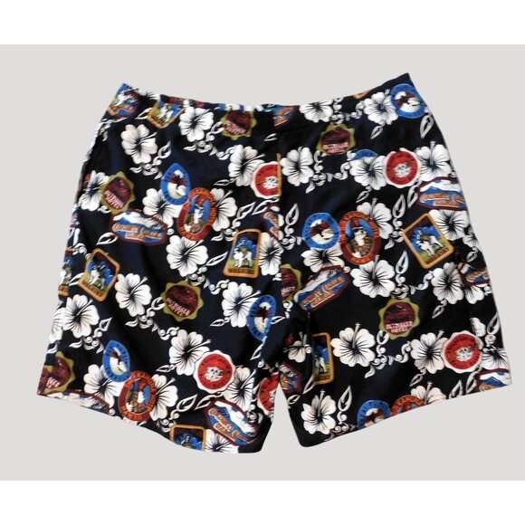 Big Dogs Hawaiian Print Mens Swim Trunks XL Black Multicolor - Picture 7 of 9